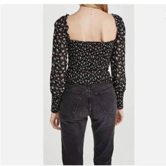 REFORMATION Pinto Smocked Floral Print Top Black Freesia Size M - Picture 3 of 9